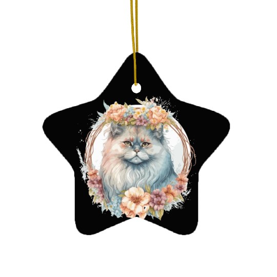 Cute Persian Cat Flower Crown Cats Pet Kitten Ceramic Ornaments
