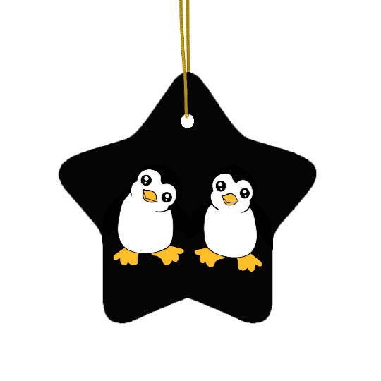 2 Cute Little Funny Penguins Friends Love Team Ceramic Ornaments