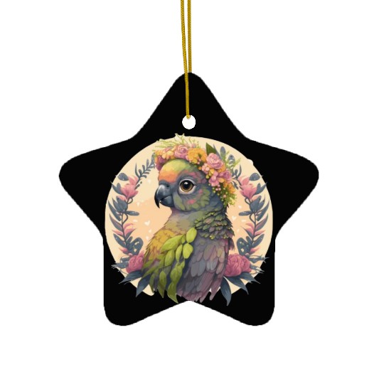 Cute Green Cheek Conure Parrot Bird Flower Crown P Ceramic Ornaments