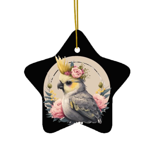 Cute Cockatiel Parrot Bird Flower Crown Pet Birds Ceramic Ornaments