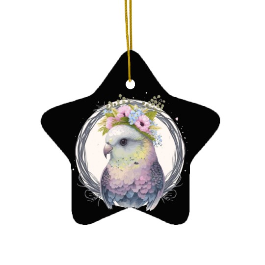 Cute Parakeet Budgie Bird Flower Crown Pet Birds Ceramic Ornaments