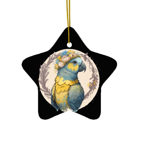 Yellow Blue Ara Macaw Flower Crown Parrot Parakeet Ceramic Ornaments