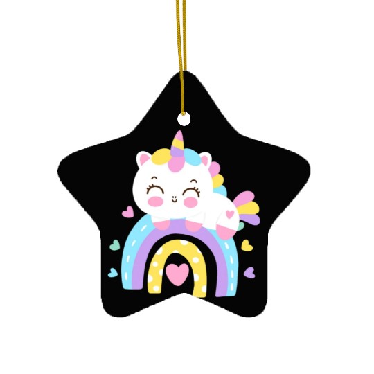 Sweet Kawaii Rainbow Unicorn Cute Girl Gift Ceramic Ornaments