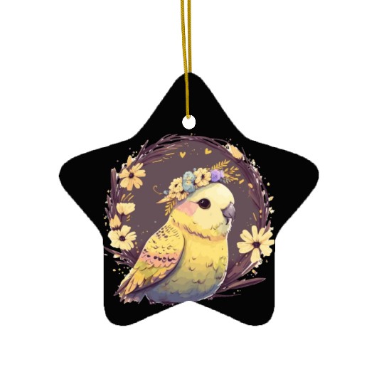 Cute Budgie Parakeet Bird Flower Crown Pet Birds Ceramic Ornaments