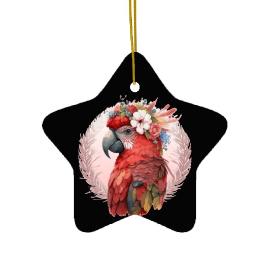 Red Scarlet Macaw Flower Crown Parrot Watercolor B Ceramic Ornaments