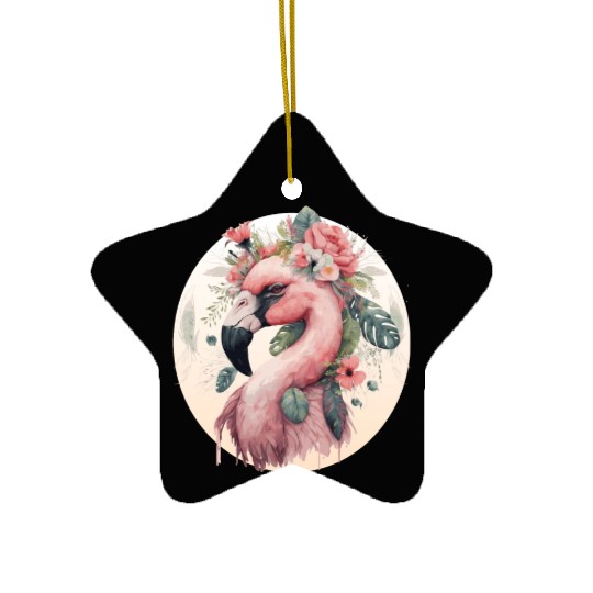 Pink Flamingo Exotic Bird Flower Crown Floral Trop Ceramic Ornaments