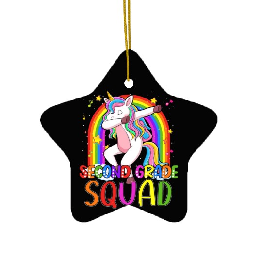 2nd Grade Squad Dabbing Unicorn Rainbow Back Ceramic Ornaments