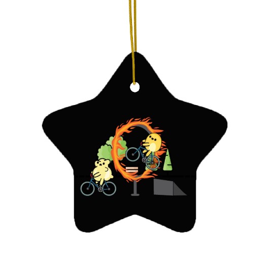 Cute popcorn doing stunts with bicycle Ceramic Ornaments