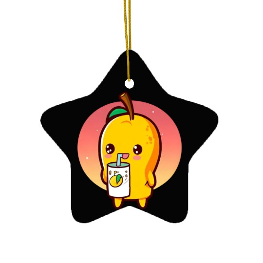 Refreshing mango enjoying mango juice Ceramic Ornaments