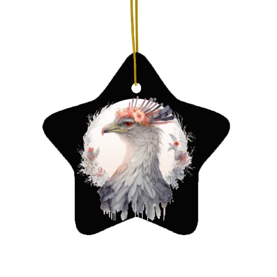 Cute Secretary Bird Flower Crown Floral Exotic Bir Ceramic Ornaments