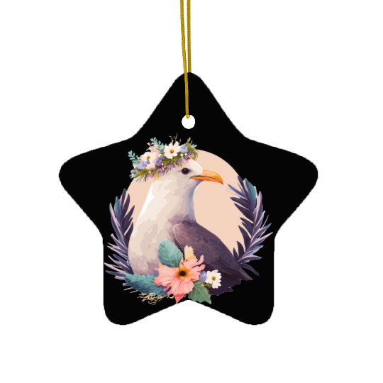 Cute Seagull Bird Flower Crown Floral Birds Ceramic Ornaments