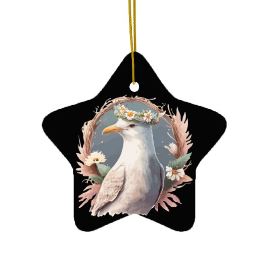 Seagull Bird Flower Crown Floral Seabirds Ceramic Ornaments