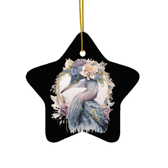 Watercolor Heron Freshwater Bird Watching Flower C Ceramic Ornaments