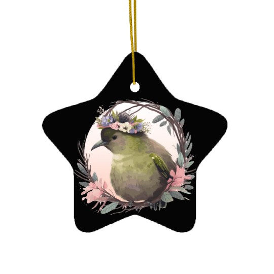 Tropical Kiwi Bird Flower Crown Floral Exotic Bird Ceramic Ornaments
