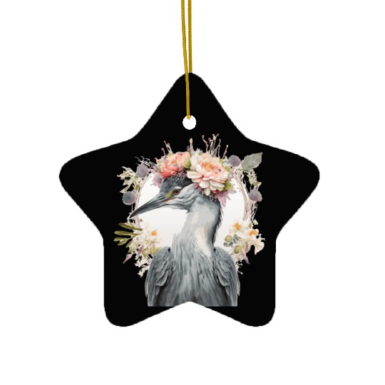 Watercolor Heron Freshwater Bird Flower Crown Flor Ceramic Ornaments