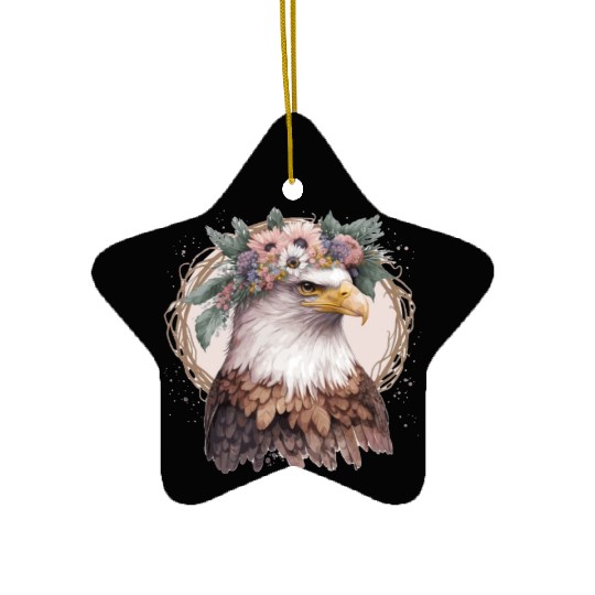 Watercolor Bald Eagle Flower Crown Floral Bird Wat Ceramic Ornaments