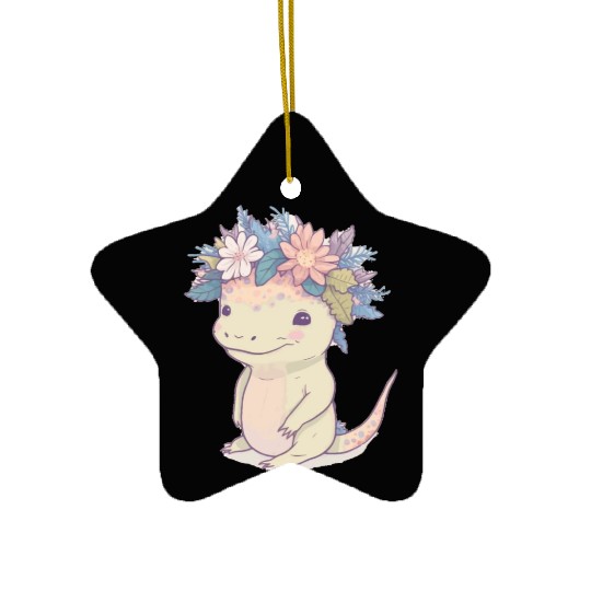 Cute Axolotl Amphibian Flower Crown Watercolor Ani Ceramic Ornaments