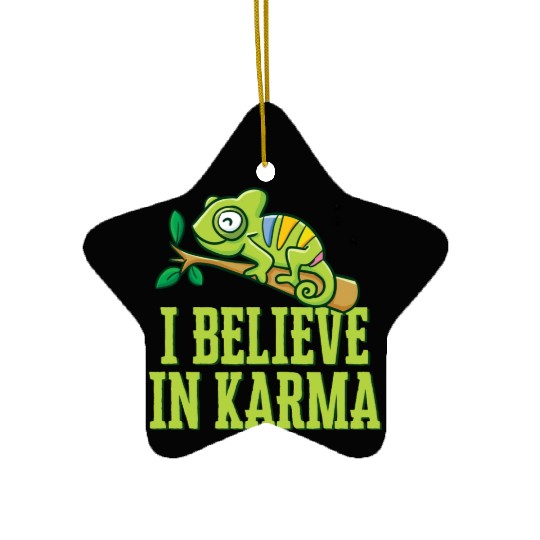 Happy Green Chameleon Karma Believer Ceramic Ornaments