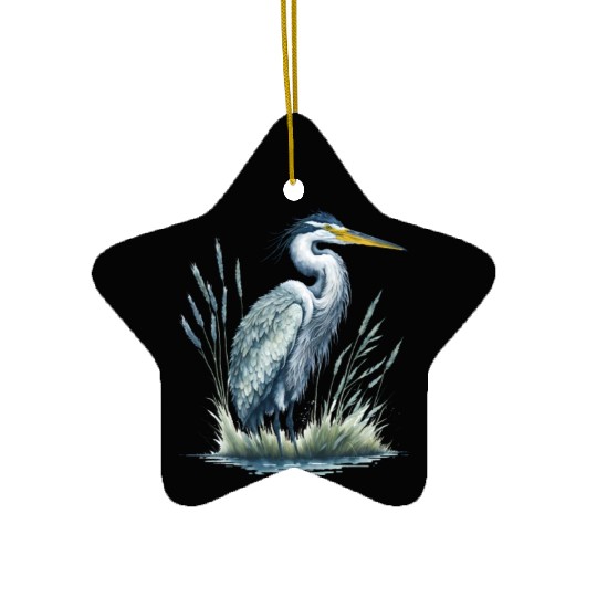 Watercolor Heron in Nature Ceramic Ornaments