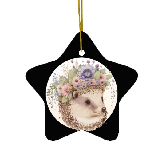 Cute Watercolor Hedgehog Flower Crown Animal Lover Ceramic Ornaments