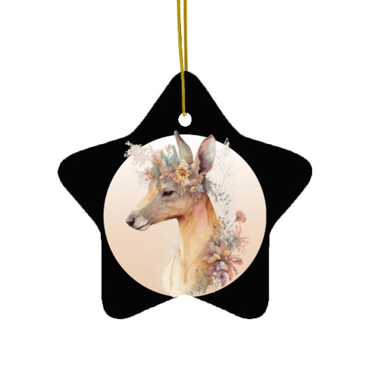 Australian Kangaroo Flower Crown Watercolor Animal Ceramic Ornaments
