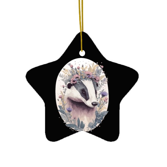 Cute Honey Badge Flower Crown Floral Watercolor A Ceramic Ornaments