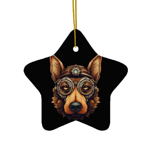 Steampunk German Shepherd Dog in Clockwork Ceramic Ornaments