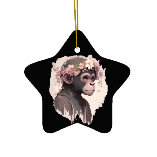 Artistic Watercolor Monkey Flower Crown Floral Ani Ceramic Ornaments