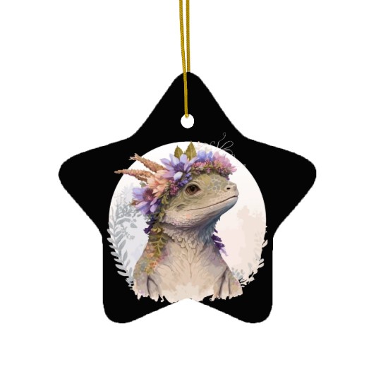 Watercolor Lizard Flower Crown Floral Reptile Love Ceramic Ornaments