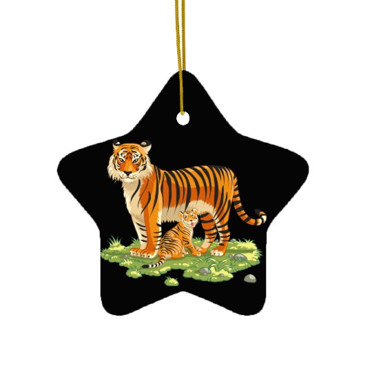 Mother And Son Tiger Ceramic Ornaments