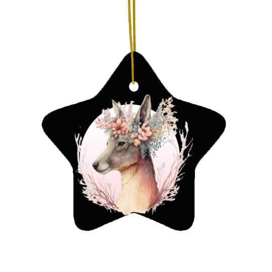 Watercolor Kangaroo Flower Crown Australian Animal Ceramic Ornaments