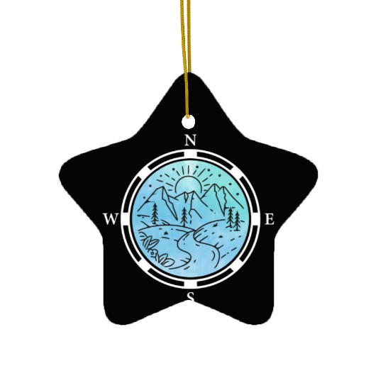 Hiker Mountains Compass climbing Mountaineering Ceramic Ornaments