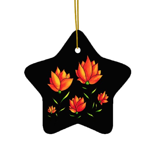Orange Flowers In Green Spring Watercolor Ceramic Ornaments