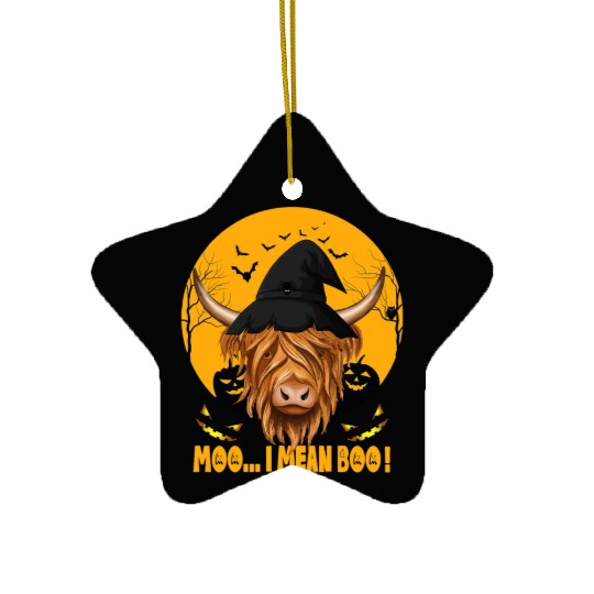 Funny Halloween Farmer Ghost Cow Highland Cow Ceramic Ornaments