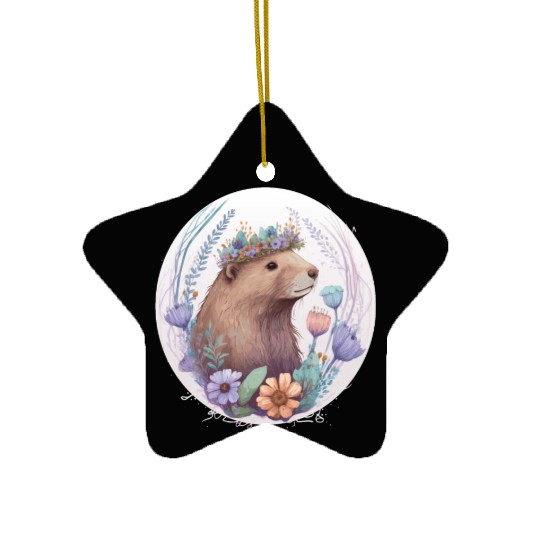 Cute Watercolor Beaver Flower Crown Ceramic Ornaments