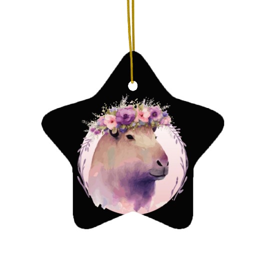 Cute Capybara Rodent Flower Crown Floral Watercolo Ceramic Ornaments