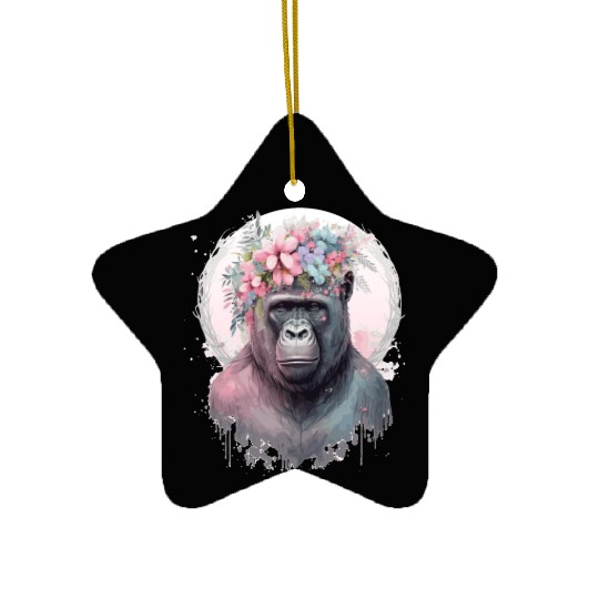 Cute Gorilla Flower Crown Africa Animal Lover Ceramic Ornaments