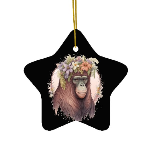 Cute Orangutan Flower Crown Monkey Lover Ceramic Ornaments