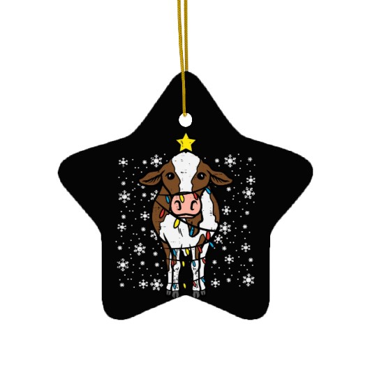 Cow Christmas Lights Funny Xmas Farm Farmer Men Ceramic Ornaments