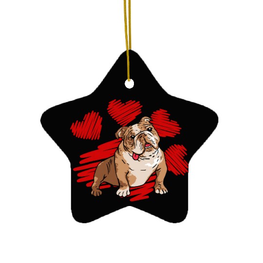 I Love My English Bulldog Dog Paw With Heart Ceramic Ornaments