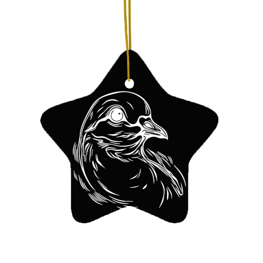 Elegant Dove Head In Tattoo Style Lines Ceramic Ornaments