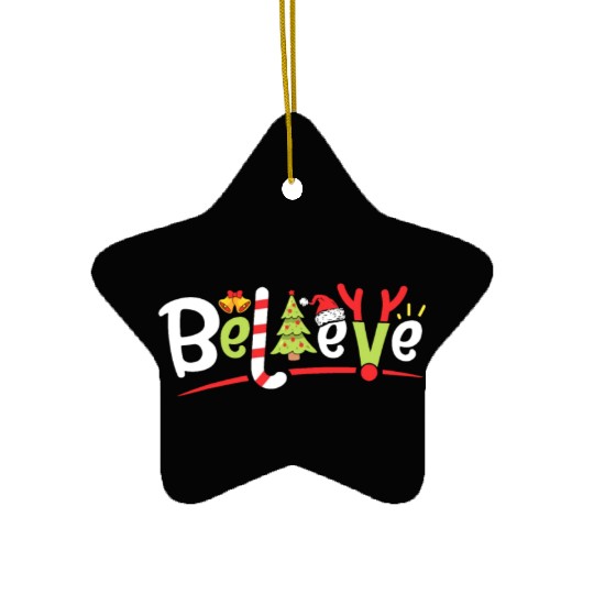 Christmas Believe Boys Girls Santa Hat Xmas Tree A Ceramic Ornaments