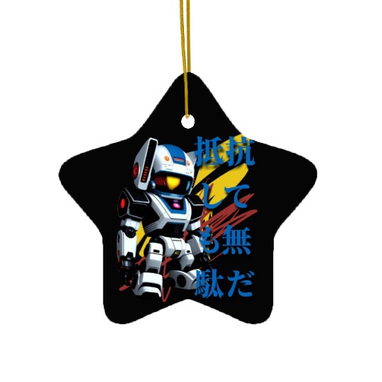 Chibi Mecha: A Cute Cyberpunk Design 5 Ceramic Ornaments