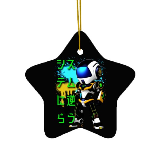 Chibi Mecha: A Cute Cyberpunk Design 6 Ceramic Ornaments