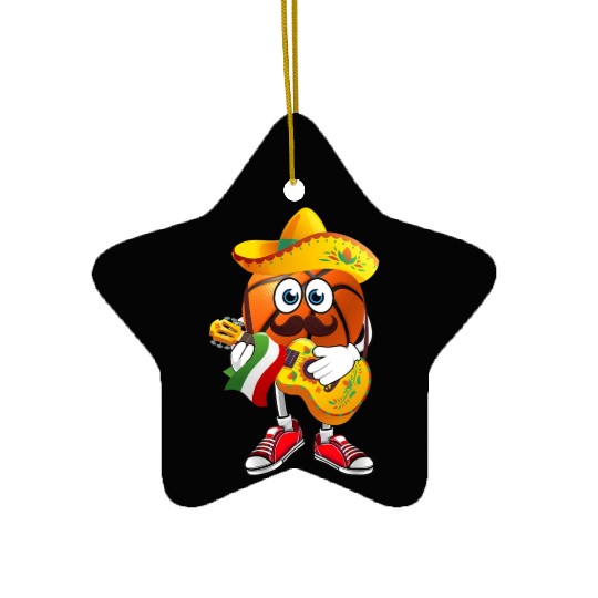 Funny Mexican Basketball Ball Sombrero Guitar Ceramic Ornaments