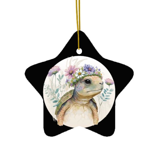 Cute Watercolor Turtle Flower Crown Sea Animal Lov Ceramic Ornaments