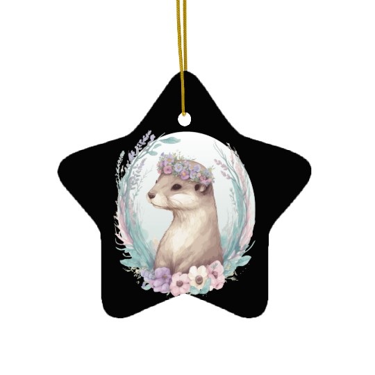 Cute Watercolor Otter Flower Crown Floral Boho Ani Ceramic Ornaments