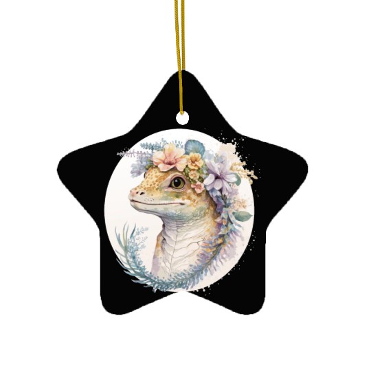 Watercolor Gecko Reptile Flower Crown Floral Amphi Ceramic Ornaments