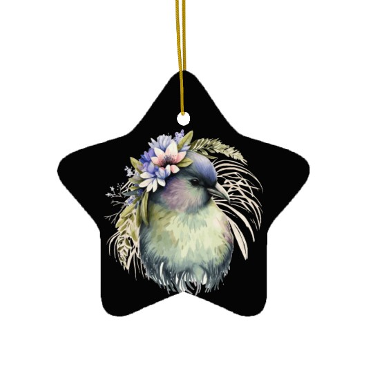 Cute Kiwi Bird Flower Crown Floral Exotic Birds Ceramic Ornaments