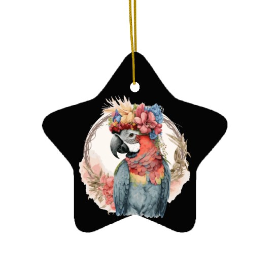Colorful Parrot Watercolor Macaw Bird Flower Crown Ceramic Ornaments